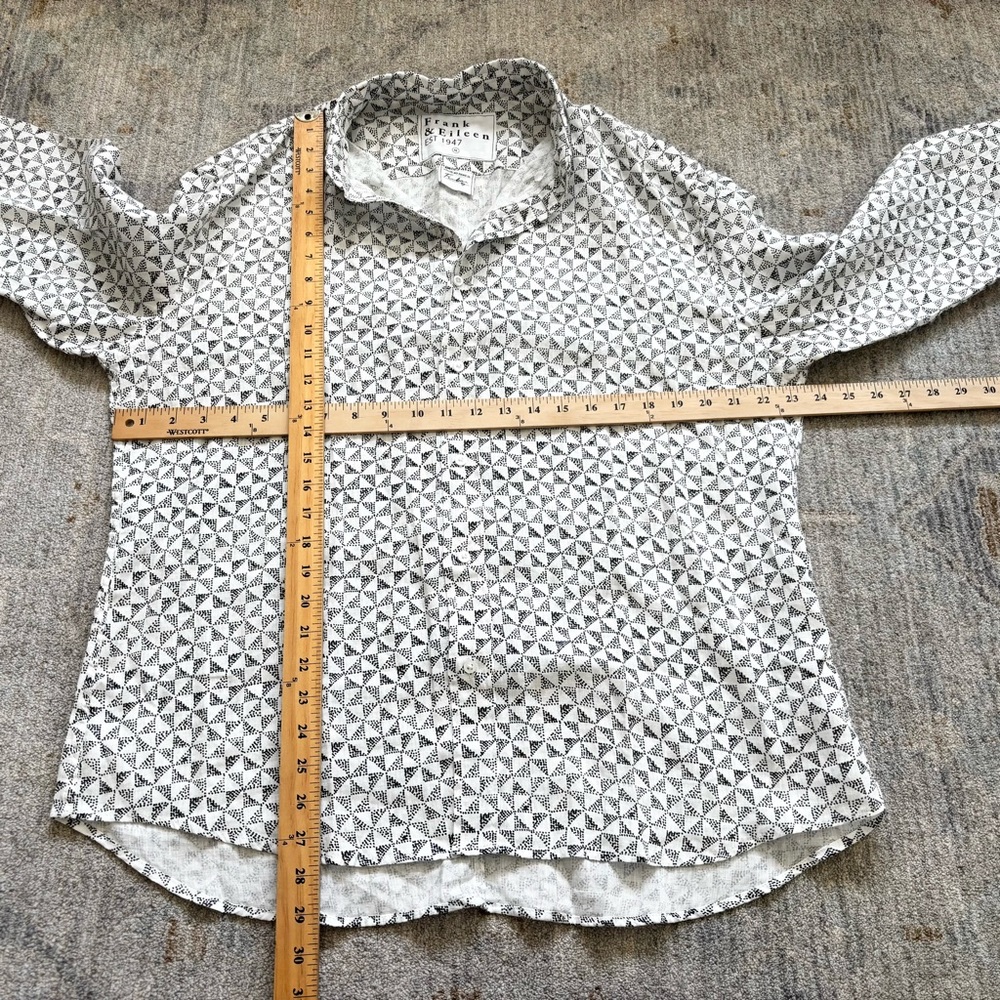 FRANK & EILEEN FINBAR GEOMETRIC PRINT BUTTON DOWN TOP MODERN EFFORTLESS LINEN XL - Picture 6 of 8